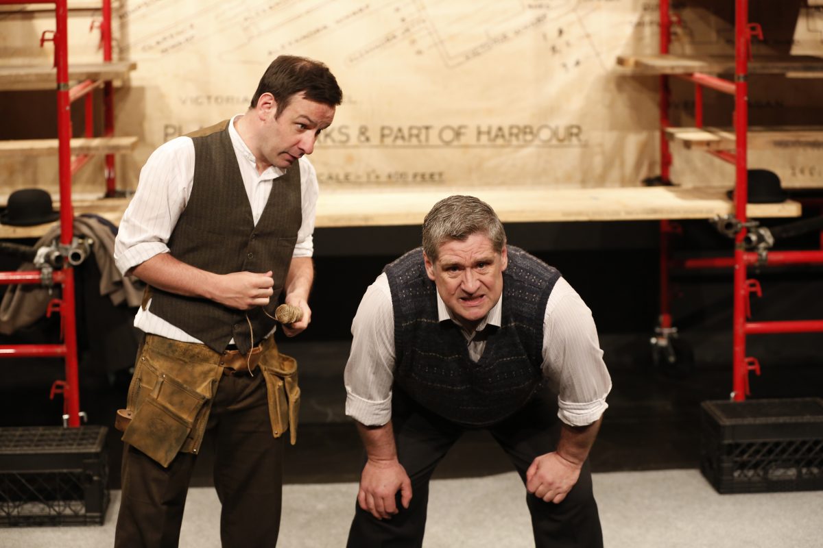 (L–R): Michael Condron and Dan Gordon in “The Boat Factory,” performing in Brits Off Broadway at 59E59 Theaters. (Carol Rosegg)