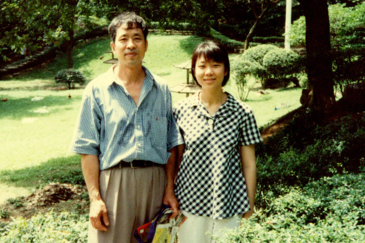 Zhiwen Wang with his daughter, Danielle Wang, in Beijing in July 1997. (courtesy of Danielle Wang)