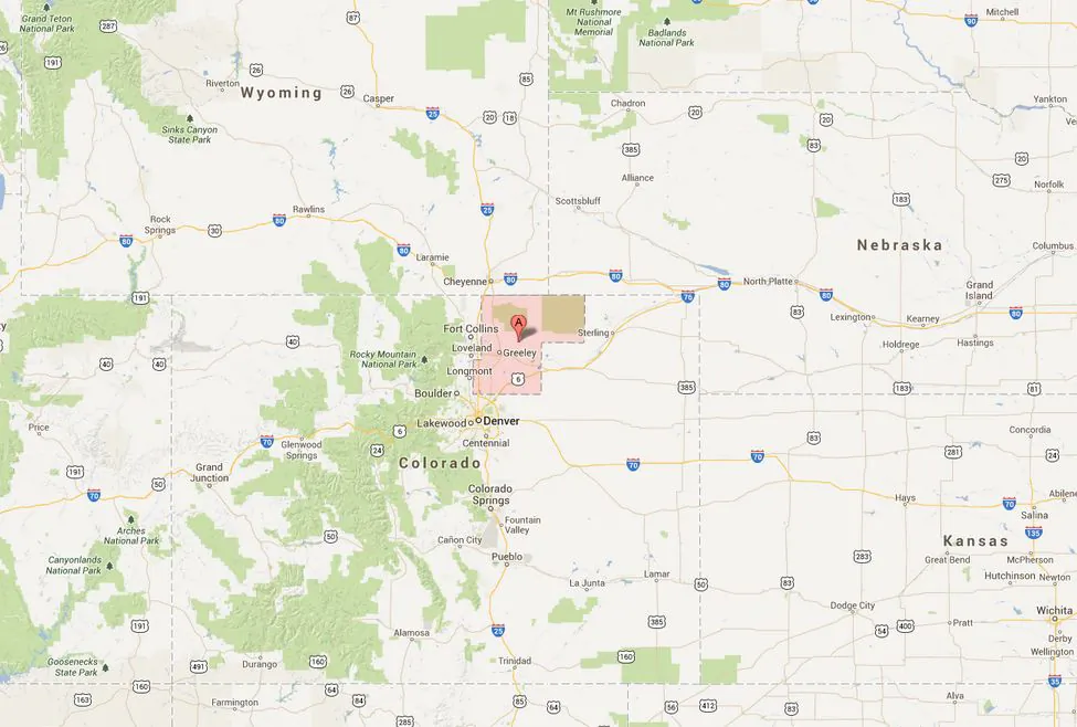 A Google Maps screenshot shows the location of Weld County in Colorado.