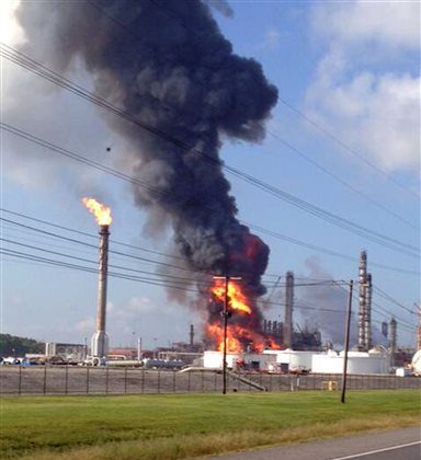 This photo provided by Ryan Meador shows an explosion at The Williams Companies Inc. plant in the Ascension Parish town of Geismar La., Thursday, June 13, 2013. The fire broke out Thursday morning at the plant, which the company's website says puts out about 1.3 billion pounds of ethylene and 90 million pounds of polymer grade propylene a year. (AP Photo/Ryan Meador)