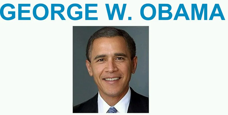 A screenshot shows the Obama-Bush morph on The Huffington Post.