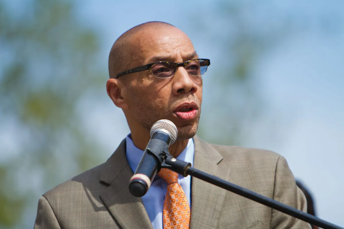 Dennis Walcott, Chancellor of the New York City Department, speaks at a public event on Aug. 22 in Brooklyn, NY. (Benjamin Chasteen/Epoch Times)