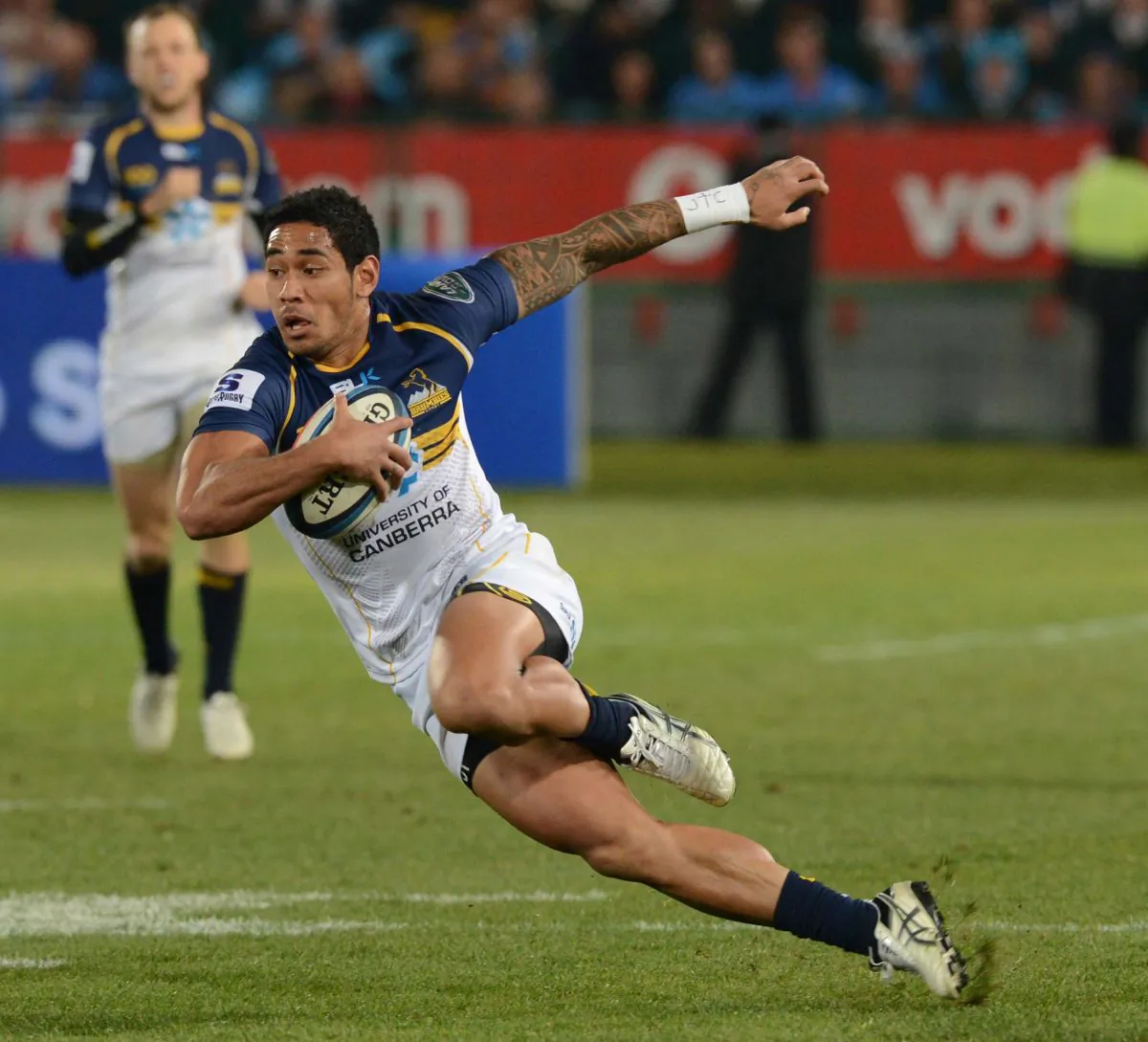 Brumbies wing Joe Tomane running against the Bulls in Pretoria on Saturday July 27, 2013. (Lee Warren/Gallo Images/Getty Images)