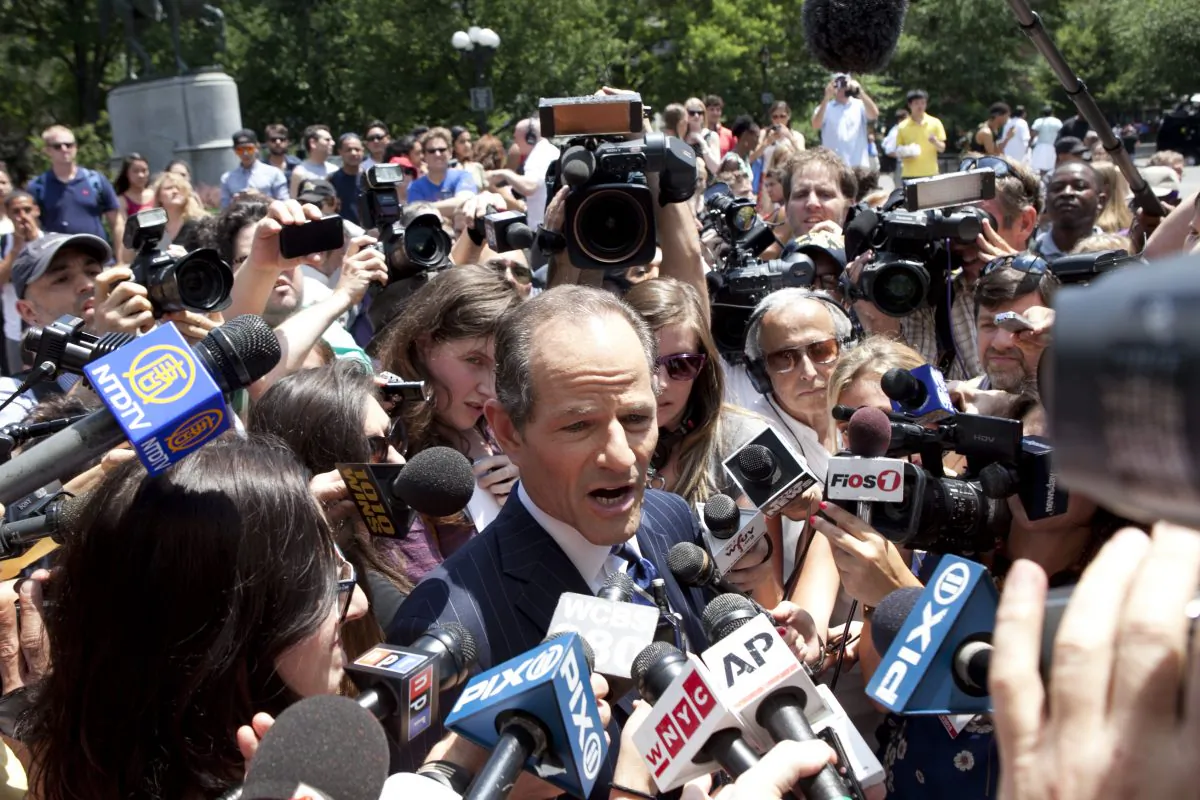 Eliot Spitzer faces the public at Union Square in Manhattan for the first time since announcing a run for city comptroller on July 7, 2013. (Samira Bouaou/Epoch Times)
