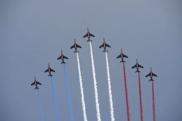 Patrouille de France Conducts Ceremonial Flyover Celebrating the 250th Anniversary of US Independence