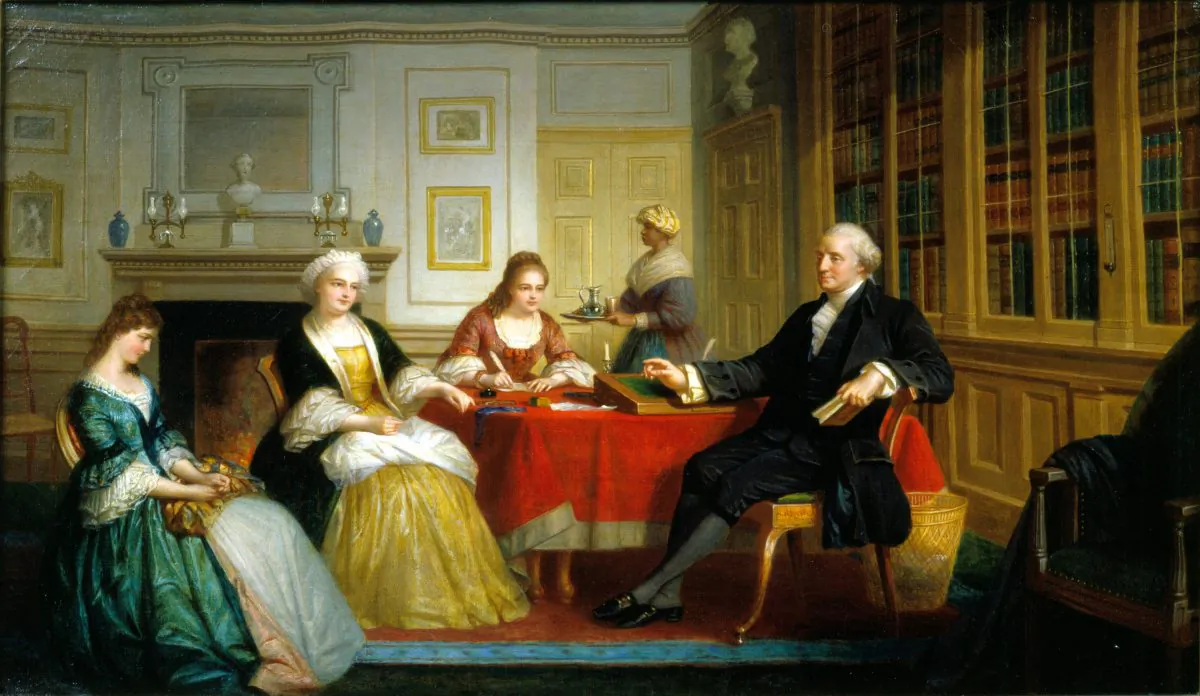 A painting of George Washington and family in his library at Mount Vernon. (Mount Vernon Ladies’ Association) 