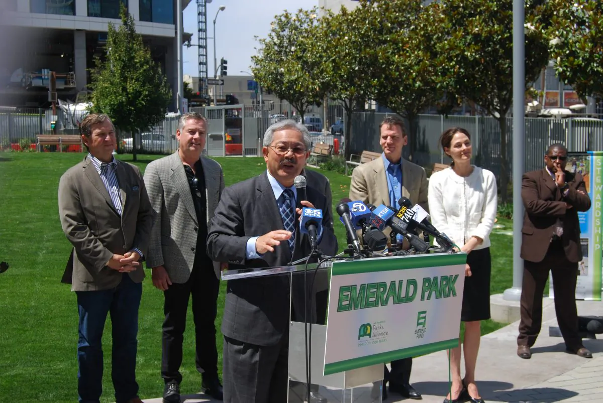 Mayor Ed Lee at Emerald Park, San Francisco, on July 25, 2013. Lee says more open spaces in the city will need to follow a private or semi-private and public partnership. (Catherine Yang/Epoch Times)