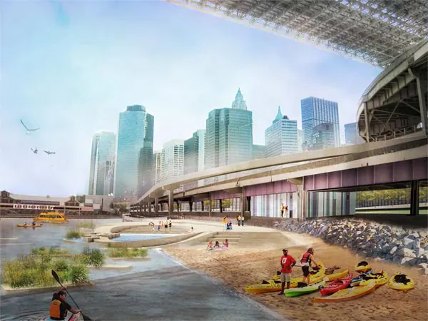 A rendering of the proposed concept for Brooklyn Bridge Beach. (Courtesy of WXY Architecture + Urban Design)