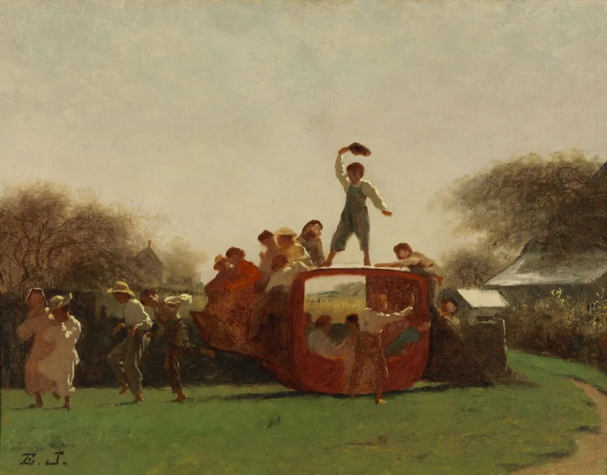 Eastman Johnson (1824–1906) Study for "The Old Stage Coach", 1871. Oil on canvas; 13 3/4 x 18 in. (Courtesy of the Pennsylvania Academy of the Fine Arts, Philadelphia)