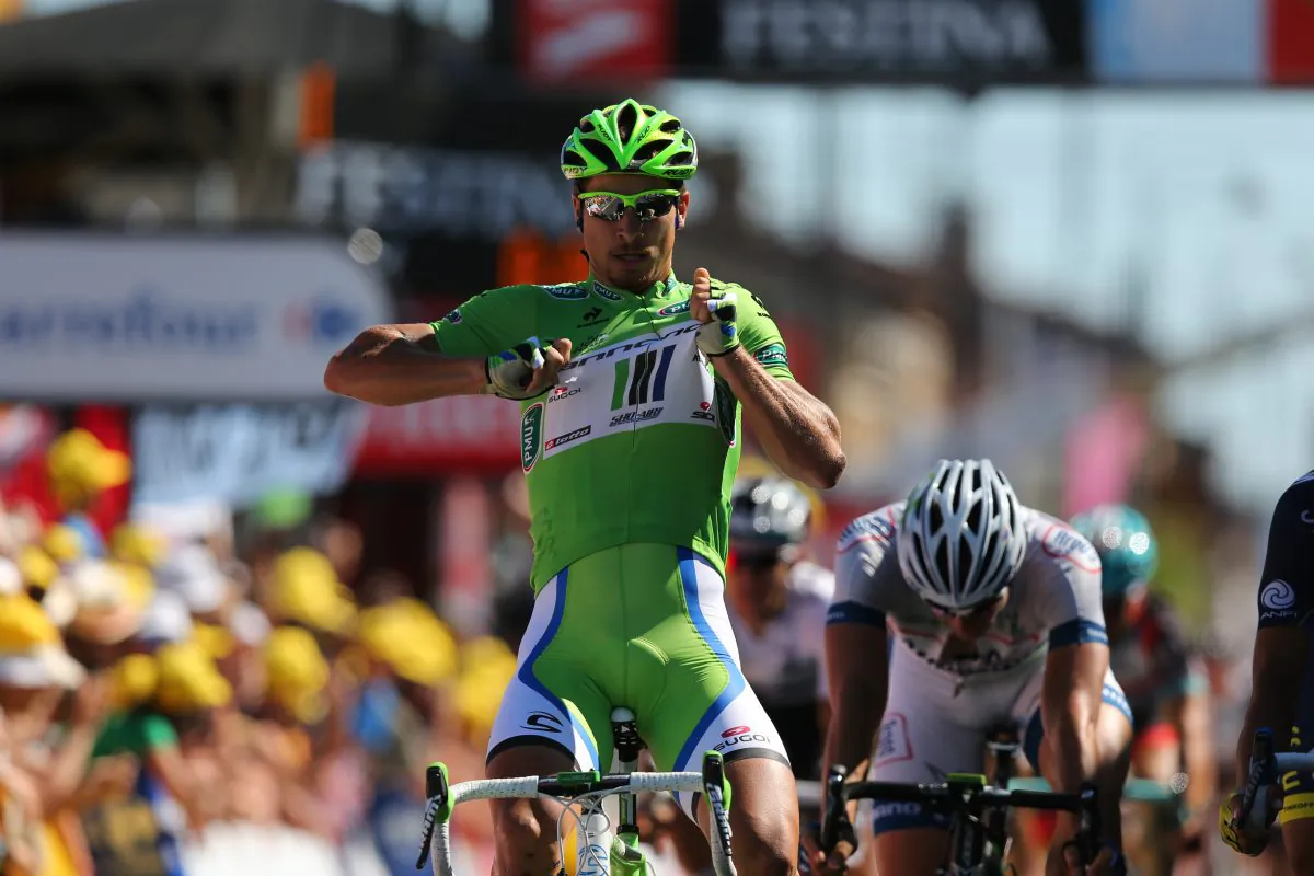 Peter Sagan of Cannondale celebrates winning Stage Seven of the 2013 Tour de France, a 205.5 km road stage from Montpellier to Albi, on July 5, 2013 in Albi, France. (Bryn Lennon/Getty Images)