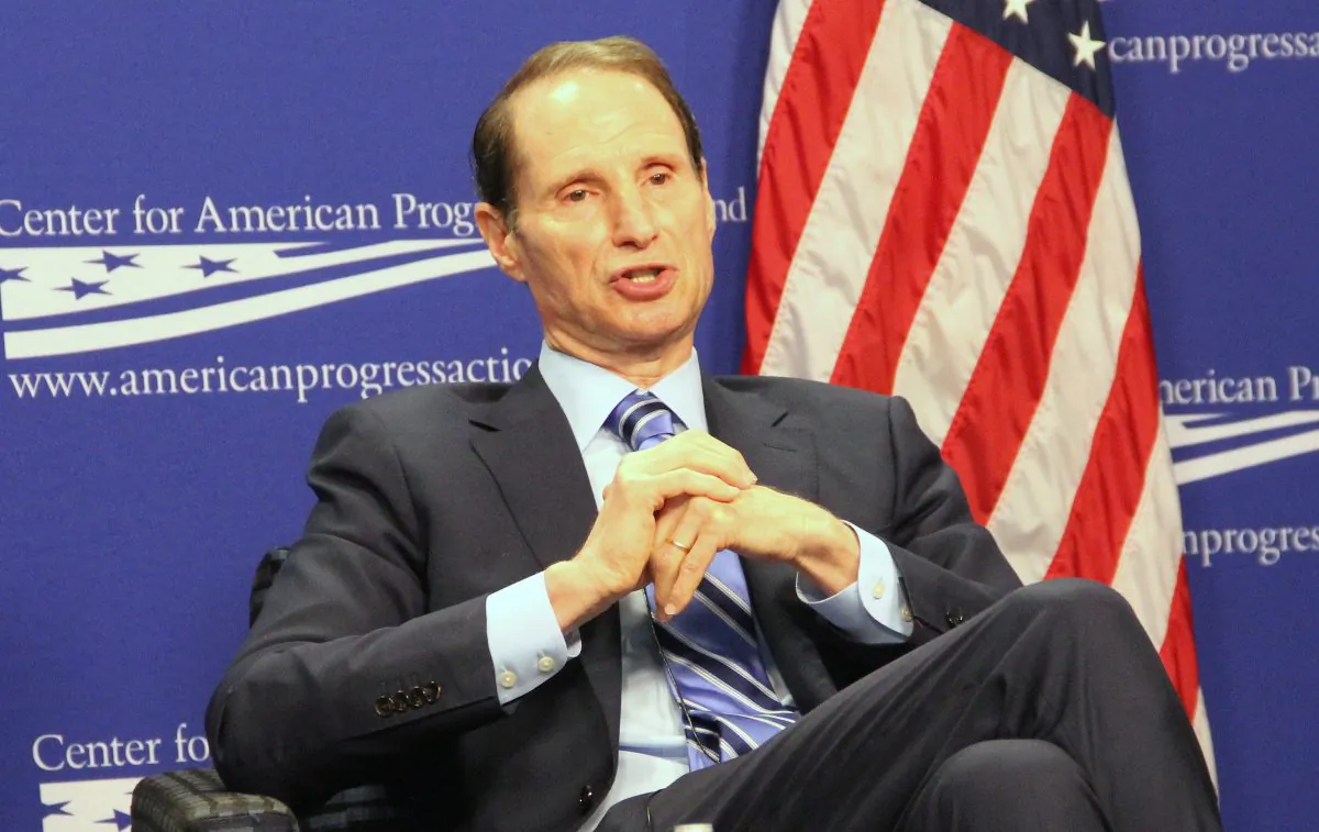 Sen. Ron Wyden speaking at the Center for American Progress, Tuesday, July 23, 2013. (Shar Adams/Epoch Times)