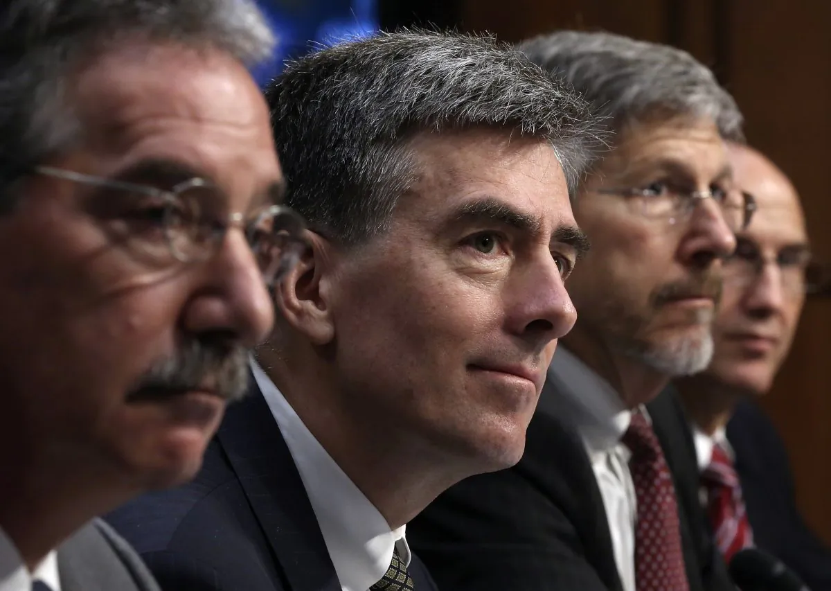 (L-R) Deputy Attorney General James Cole, Deputy Director of the National Security Agency John Inglis, General Counsel in the Office of the Director of National Intelligence Robert Litt, and Deputy Director of the Federal Bureau of Investigation Sean Joyce testify during a hearing before the Senate Judiciary Committee July 31, Washington, DC. (Alex Wong/Getty Images)
