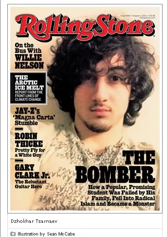 The cover of the August issue of Rolling Stone magazine, which has sparked outrage over the "rock star" portrayal of Dzhokhar Tsarnaev, who is accused of being behind the Boston Marathon bombings, from the public. (Screenshot/Rolling Stone)