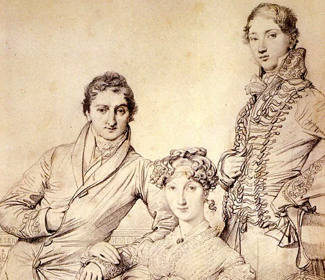A portion of a drawing of Jospeh Woodhead and his wife, born Harriet Comber, and her Brother, Henry George Wandesford Comber by Jean Auguste Dominique Ingres. (Courtesy of Art Renewal Center)