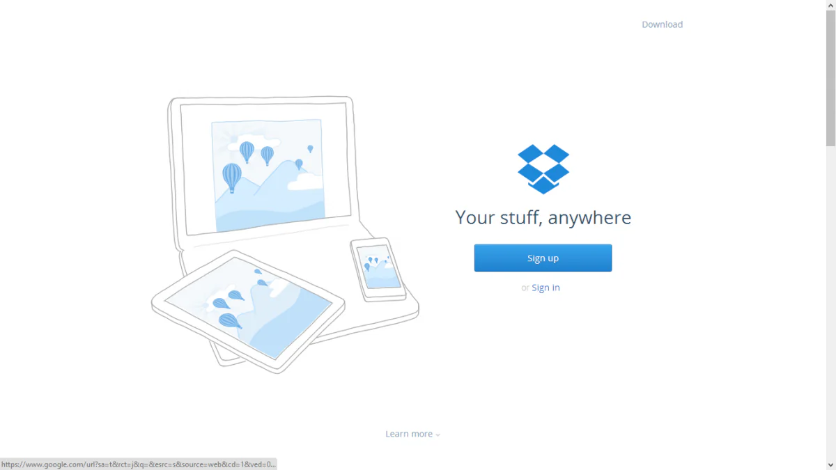 A screengrab of the Dropbox website. Chinese hackers have been using the online service to send viruses to targeted users. (Screenshot via Dropbox.com) 