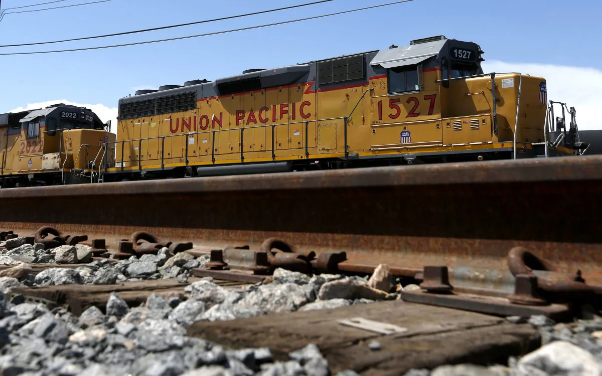 A Union Pacific locomotive sits on a track in a railyard in Phoenix, Arizona, on July 15, 2013. (Ross D. Franklin/AP Photo)