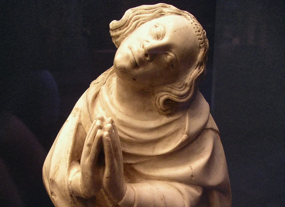 Saint Elzéar, ca. 1370-73. French. Marble 14 1/8” x 9 3/16” x 4 ¾” at the Met. (Photo by Meredith Bergmann)
