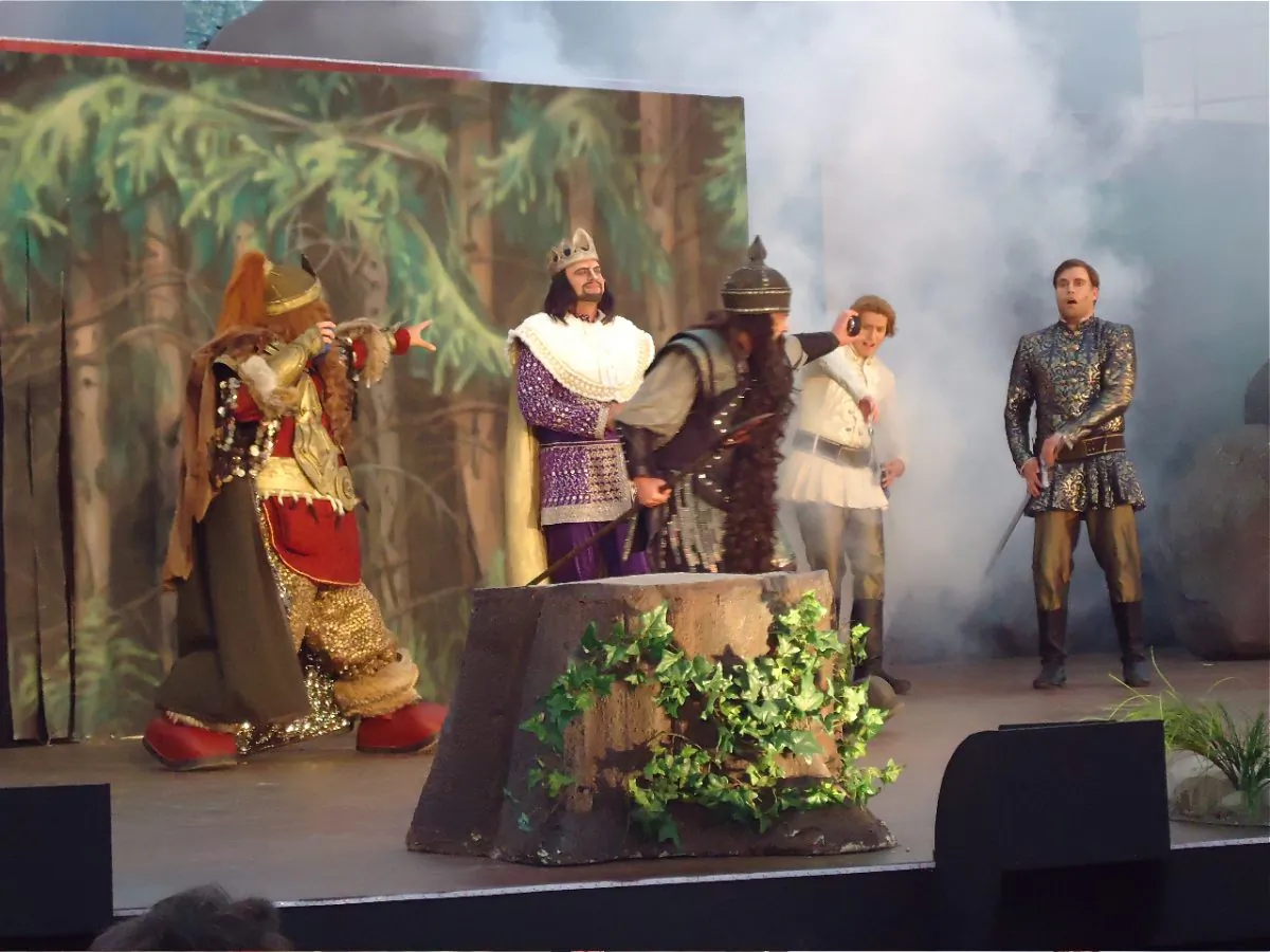 The evil dwarf turns princely brothers into animals at the Brothers Grimm Fairy Tale Festival in Hanau, one of the many ways to experience the fairy tale in multiple German cities. (Susan James)