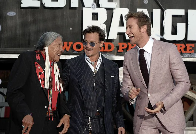 Actors Saginaw Grant, Johnny Depp, and Armie Hammer arrive at the premiere of "The Lone Ranger" at Disney California Adventure Park on June 22 in Anaheim, Calif. (Kevin Winter/Getty Images)