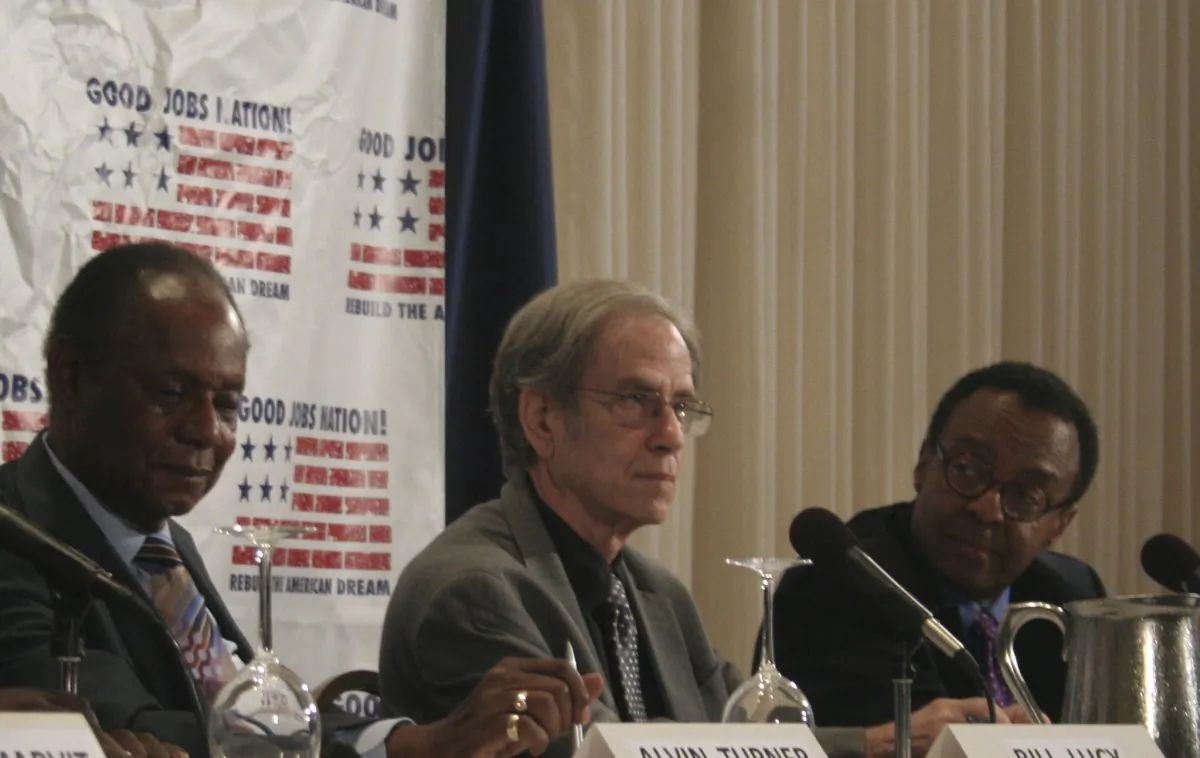 Bill Lucy, civil rights and labor leader; Larry Rubin, SNCC activist; and Clarence Page, columnist, Chicago Tribune. The panel discussed the legacy of the March on Washington on Aug. 21. (Gary Feuerberg/ Epoch Times)