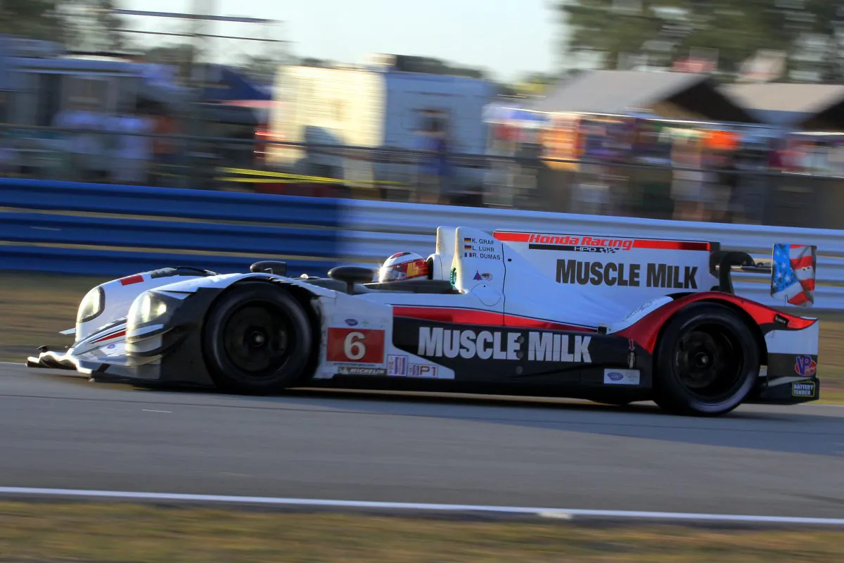 The #6 Muscle Milk Pickett Racing HPD ARX-03a-Honda of Lucas Luhr and Klaus Graf, in action here at Sebring, clinched the 2013 ALSM championship with their win at Baltimore on Saturday, Aug 31. (Chris Jasurek/Epoch Times)