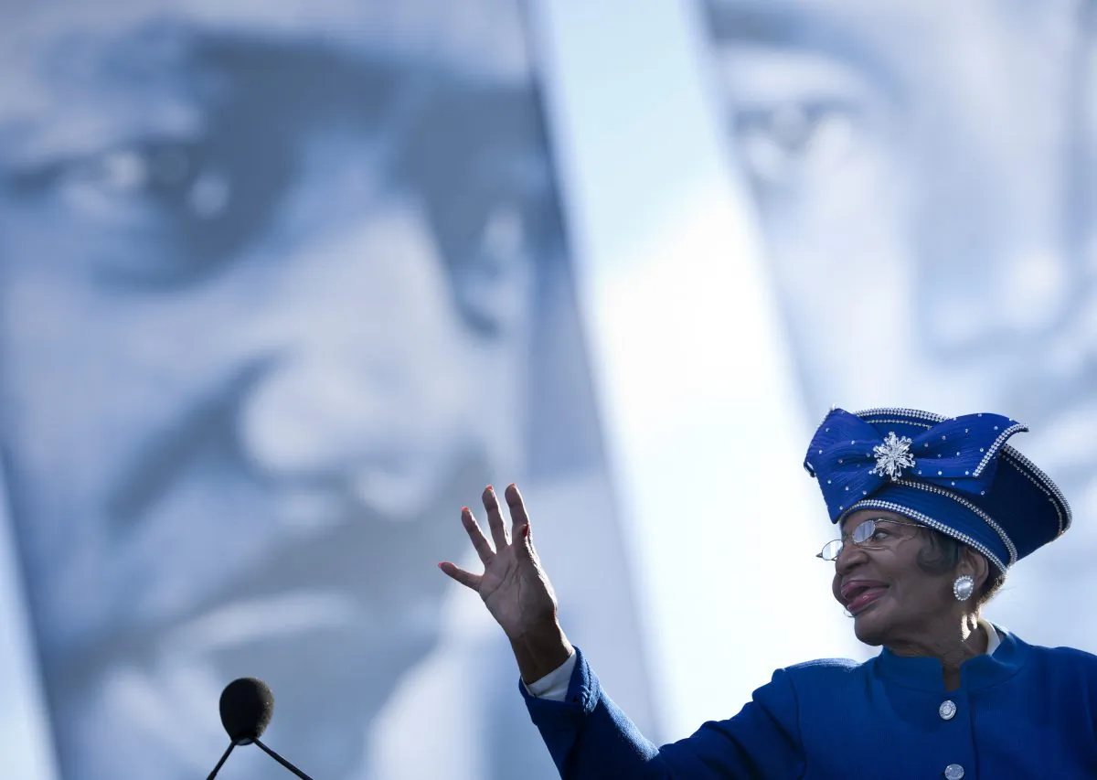 Dr. Christine King Farris, sister of Martin Luther King Jr., waves after speaking at a dedication ceremony at the Martin Luther King Memorial on the National Mall in Washington, D.C., in this file photo. Though the “ground crew” of the civil rights movement made sacrifices that changed society, there is still work to do, says Dr. Farris. (Brendan Smialowski/Getty Images)