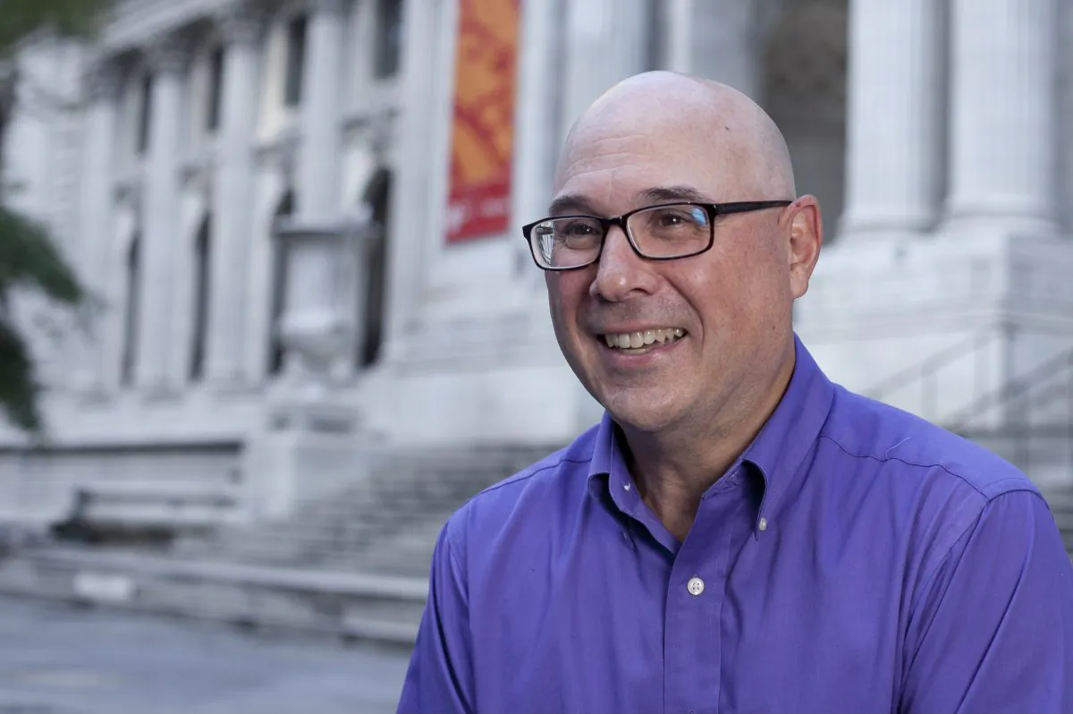 Michael Miscione, Manhattan Borough historian, in front of the New York Public Library on July 29. (Samira Bouaou/Epoch Times)