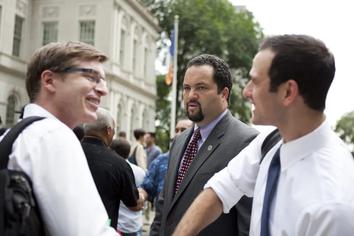 Ben Jealous, President and CEO of the NAACP, outside of City Hall on Aug. 22 before a full city council vote on the Community Safety Act. (Samira Bouaou/Epoch Times)
