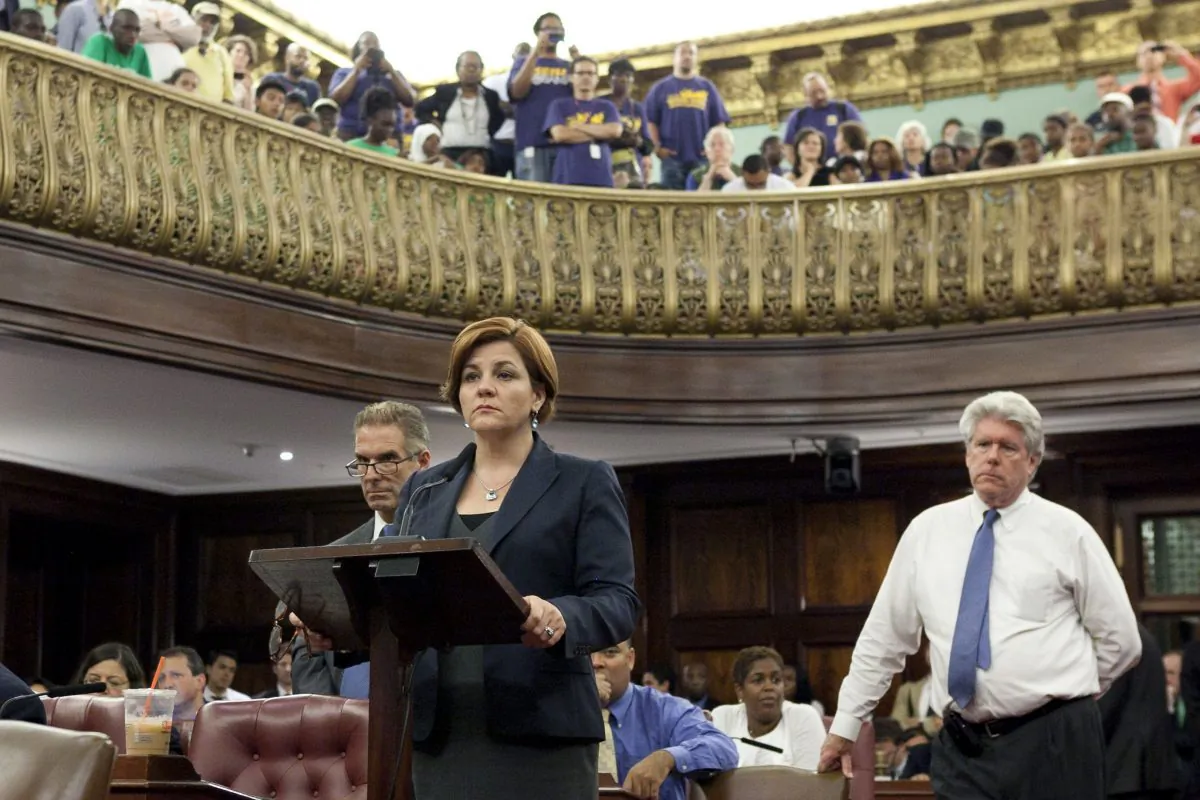 City Council Speaker Christine Quinn at City Hall on Aug. 22 during the preliminary vote on the Community Safety Act. (Samira Bouaou/Epoch Times)