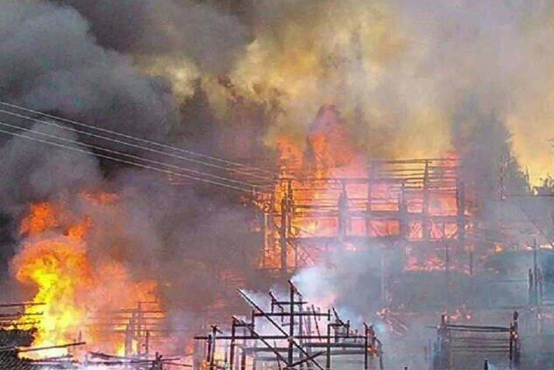 Severe damage to traditional style wooden homes caused by a fire on Aug. 5. (Epoch Times Photo Archive)