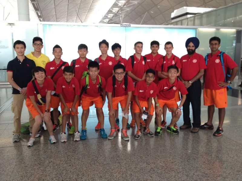 The Hong Kong U-15 hockey team and leaders at Hong Kong airport ready to fly to the Youth International Hockey Championships in China on Tuesday Aug 20. The tournament runs from Aug 22 to -26. (Gurcharan Singh)