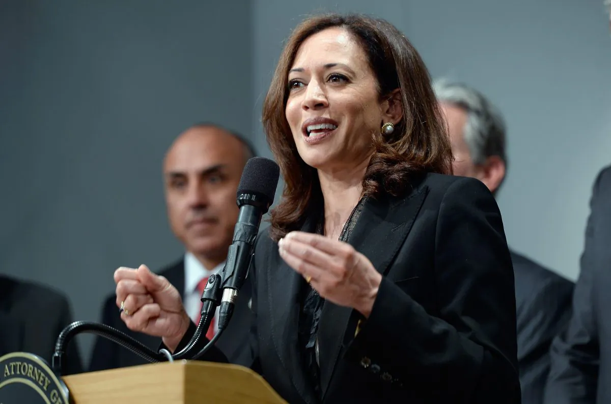 California Attorney General Kamala Harris speaks at a news conference in Los Angeles, Calif., May 17, 2013. (Photo by Kevork Djansezian/Getty Images)