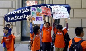 John Liu Supporters Heckle, Block Protesters