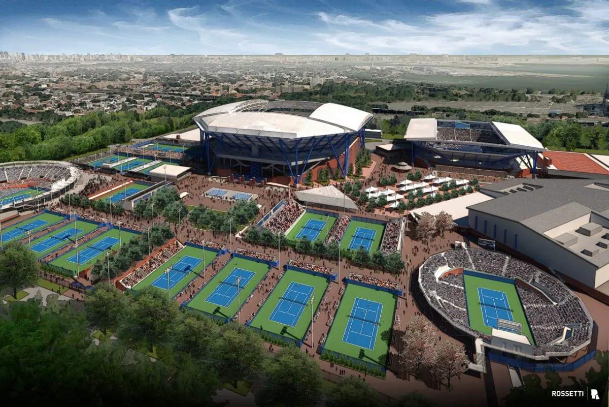 Aerial rendering of the planned USTA complex after work is complete in 2018. (Courtesy Rossetti Architects)