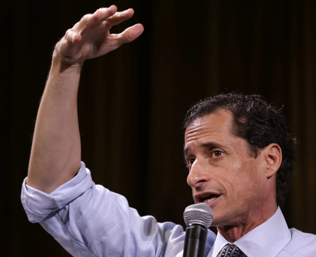Democratic mayoral hopeful Anthony Weiner speaks at a candidate forum in New York, Tuesday, Aug. 13, 2013. The Democratic candidates for New York City mayor are holding their first debate Tuesday evening. (AP Photo/Seth Wenig)
