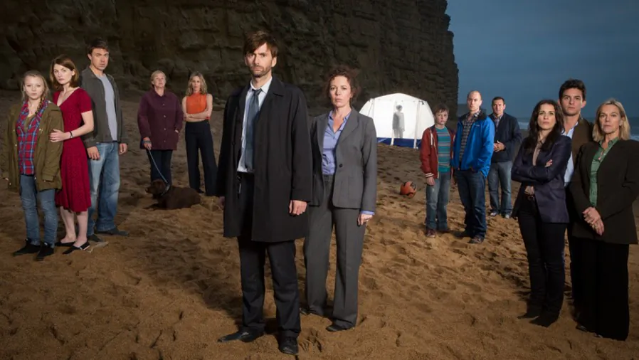 The cast of the television drama series “Broadchurch,” about a family who is mourning the loss of a child during a small-town investigation into his murder. (Courtesy of BBC Worldwide Americas Inc.)