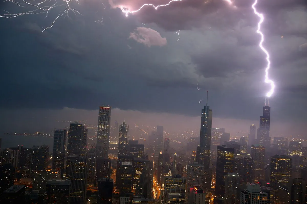 Lightning strikes the Willis Tower on June 12 in Chicago, Ill. Once lightning enters a structure it can become deadly. (Scott Olson/Getty Images)