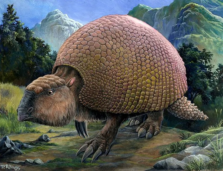 A rendering showing a Glyptodon, an armadillo-like creature that once lived in America. (Pavel Riha)