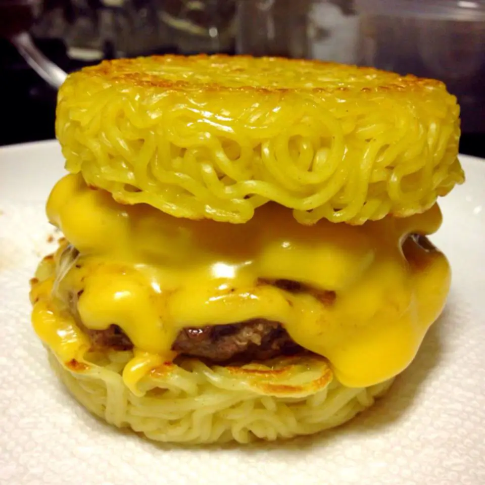 A photo of chef Keizo Shimamoto's ramen burger. (Courtesy of Ramen Burger)