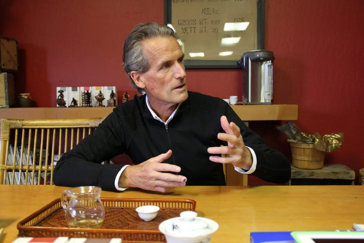 Ned Heagerty at the Silk Road Teas warehouse in San Rafael, Calif., after receiving a shipment of early spring teas. (Catherine Yang)