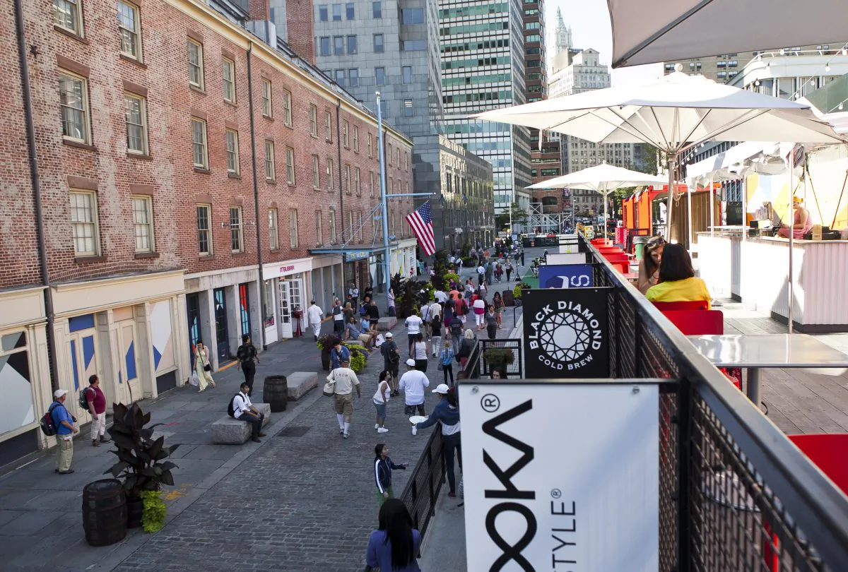 A view of South Street Seaport from Fulton Street, Lower Manhattan, Sept. 6, 2013 (Samira Bouaou/Epoch Times)
