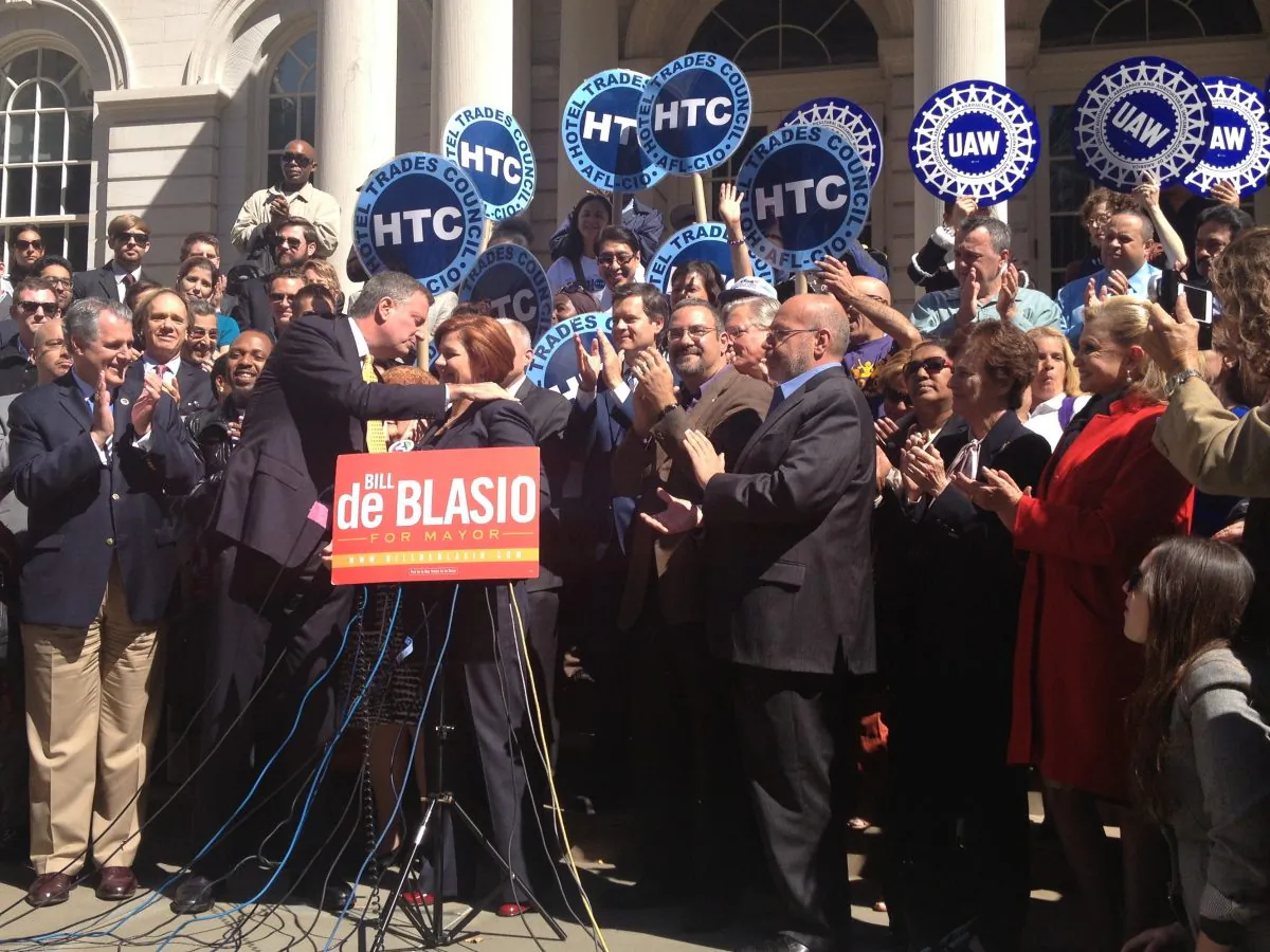 City Council Speaker Christine Quinn endorsed mayoral candidate Bill de Blasio at City Hall, New York City, on Sept. 17, 2013. (Kristina Skorbach/Epoch Times)
