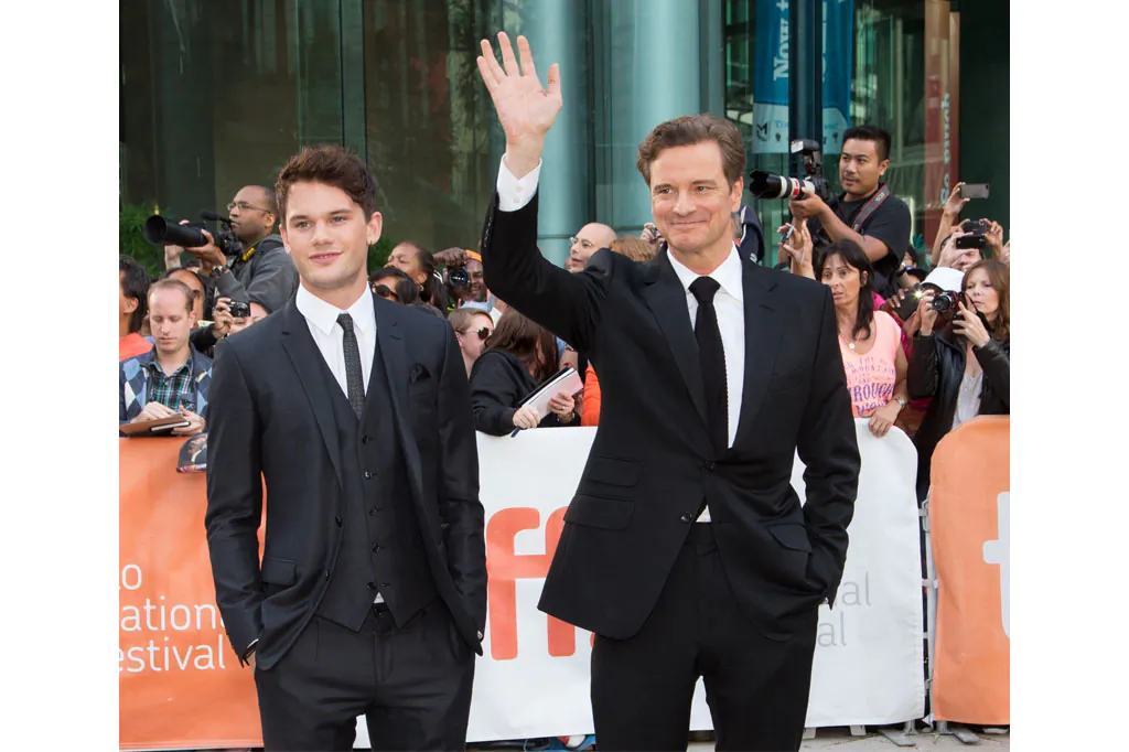 Jeremy Irvine and Colin Firth at the red carpet for "The Railway Man," which premiered at TIFF on Sept. 7, 2014. Both play the character of British POW Eric Lomax at different times in his life. (Becky Zhou/Epoch Times)