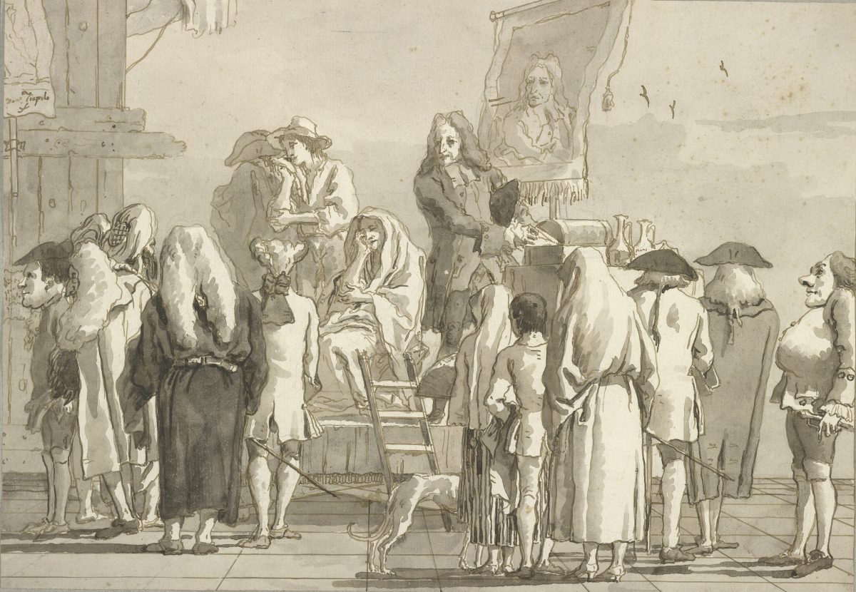 “The Quack Dentist,” by Domenico Tiepolo, (1727–1804). Pen and brown and gray-brown ink, gray-brown wash, over black chalk. (Graham S. Haber/The Morgan Library & Museum, New York)

