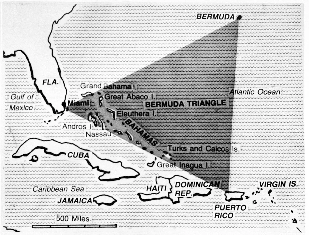 This Chicago Tribune map depicting the Bermuda Triangle, Shown on Feb. 5, 1979. (AP Photo)