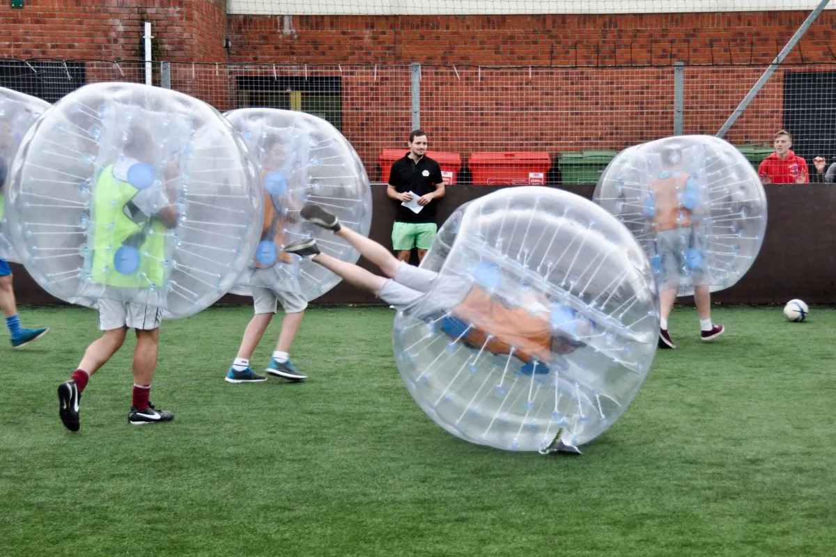 Bubble football at Astro Park Santry Dublin. (Martin Murphy/The Epoch Times)
