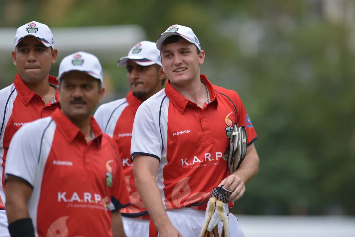 Jamie Atkinson and team mates during the Hong Kong team's successful International Cricket Sevens tournament 2012. Jamie continues as captain of the Hong Kong Squad for their tour to Australia in October to prepare for the upcoming T20 World Qualifiers. (Bill Cox/Epoch Times)