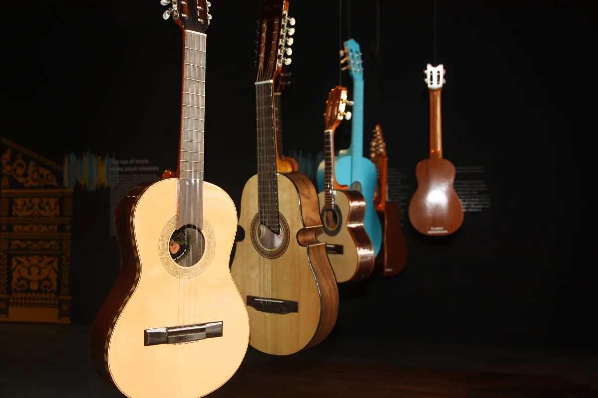 "The idea is that visitors can touch the material because the instruments are made from natural wood. Touch is also very important for the musicians," said curator Albert Racasens. (Marie Yeung/Epoch Times)
