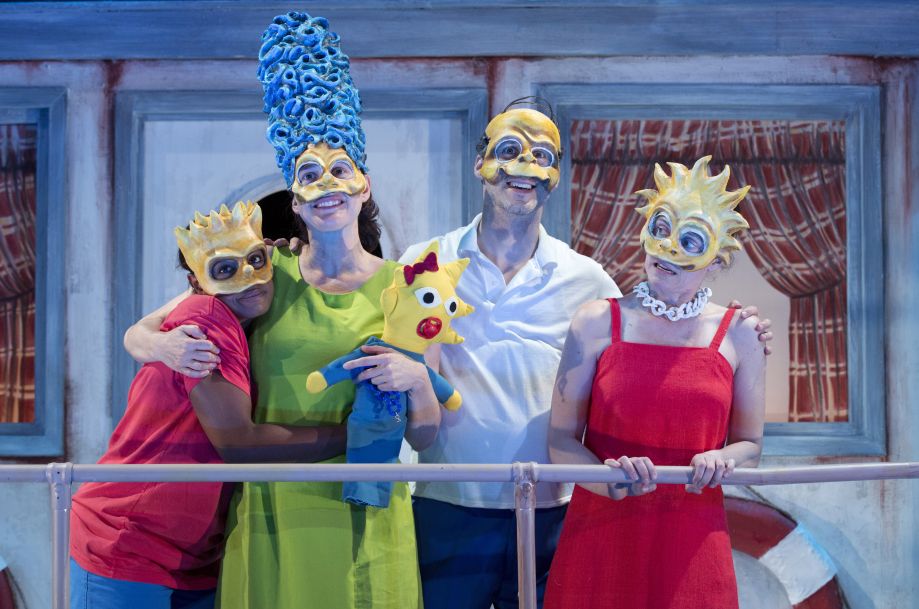 (L–R) Quincy Tyler Bernstine, Jennifer R. Morris, Gibson Frazier, and Colleen Werthmann as they appear portraying characters from “The Simpsons.” (Joan Marcus)