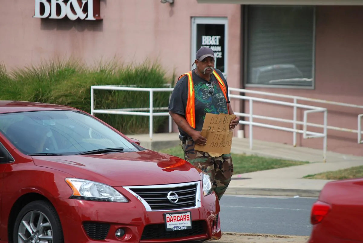 Marcellous Jackson, age 64, panhandles in Wheaton, Md. (Photo/ Ron Dory, Epoch Times)